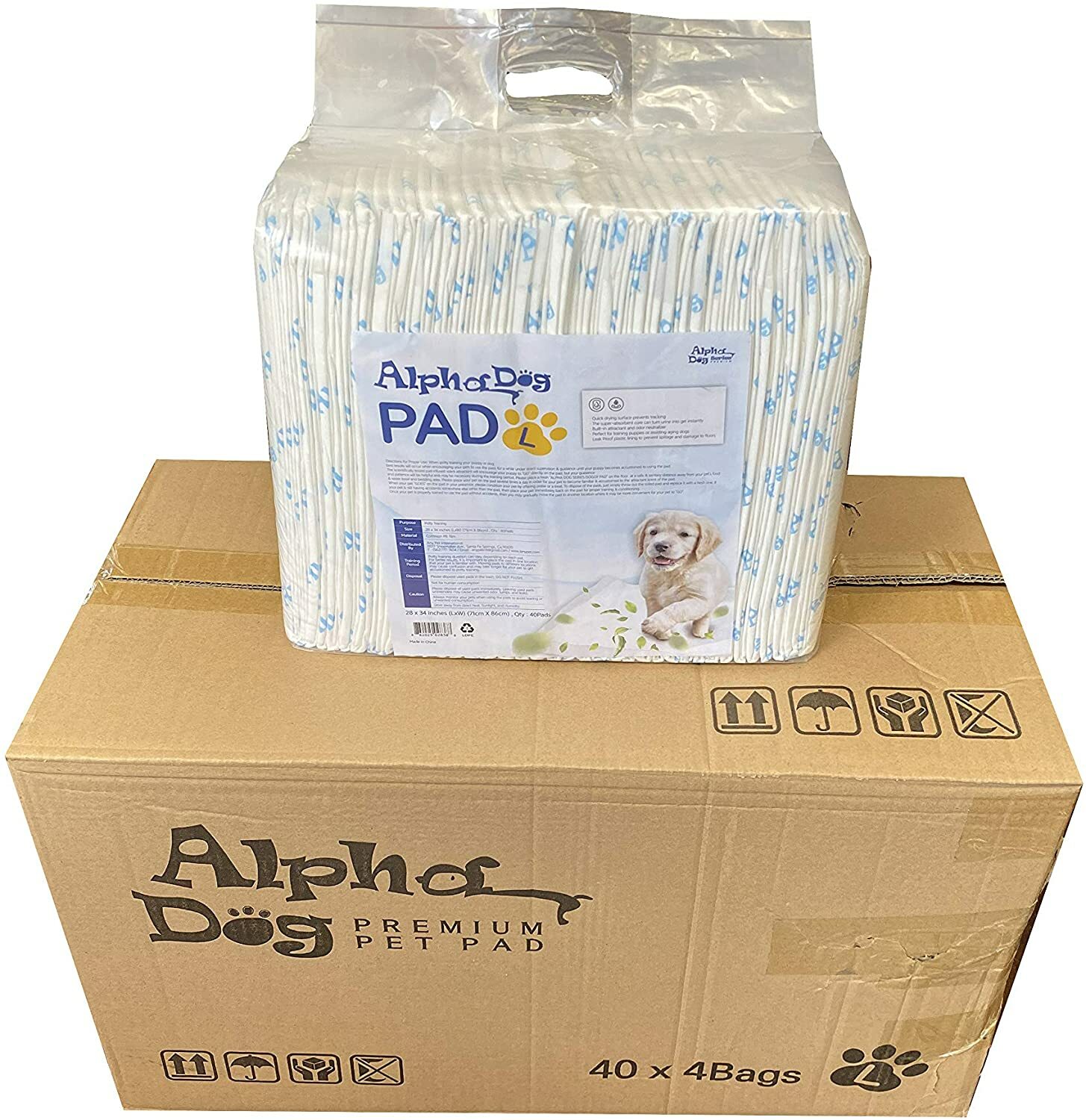 Alpha Dog Series – Ultra Absorbent Puppy Training Pads – 28 x 34 in (160 Pack)