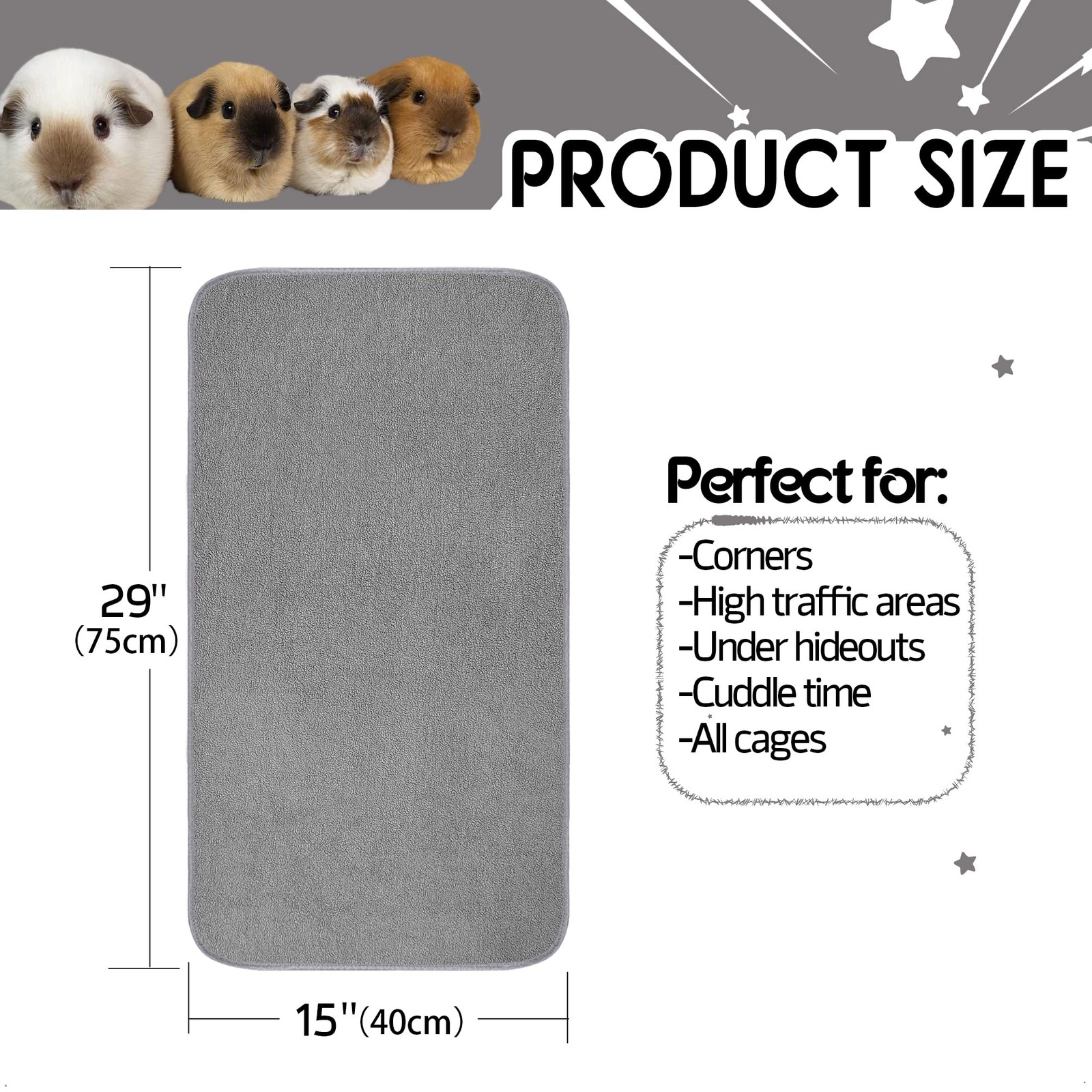 GINIDEAR Guinea Pig Cage Liner, 2 Pack – Washable, 15”x29” (2 Pack), Gray
