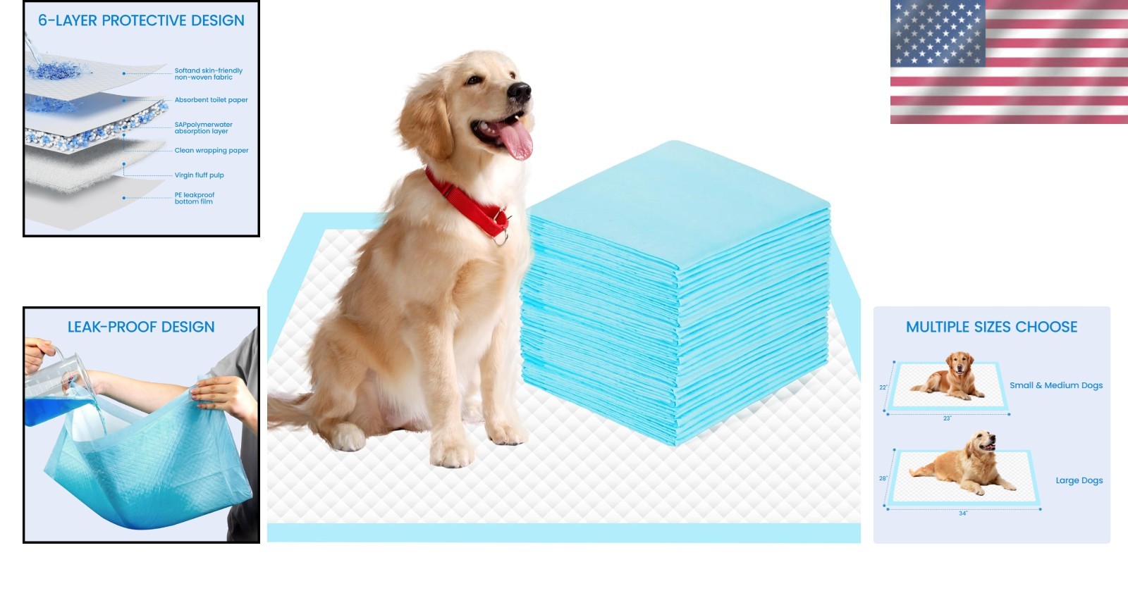 Versatile 10 Count Dog Training Pads 22″ x 23″ – Leak Proof and Super Absorbent