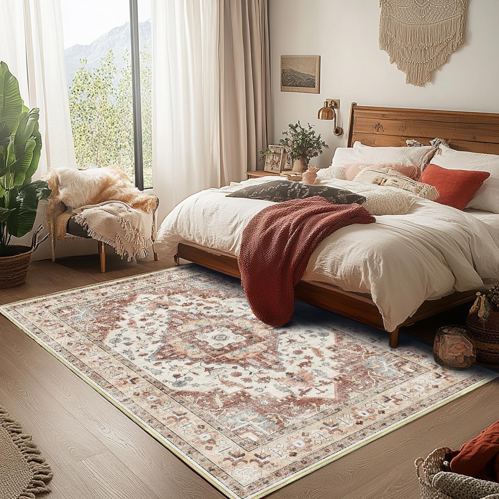 Area Rug for Living Room 3×5,Large Machine Washable Vintage Oriental Soft Car…