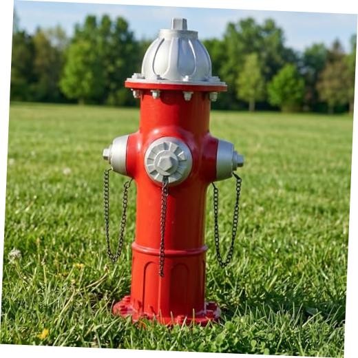 Elenon Garden Fire Hydrant Outdoor Statue Decorative for Dog to Peed Silver Red