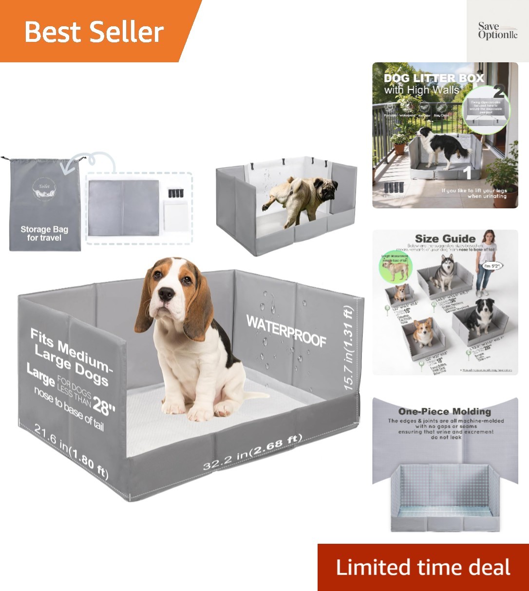 Indoor Dog Potty Tray with High Walls | Foldable Waterproof Pee Pad Holder