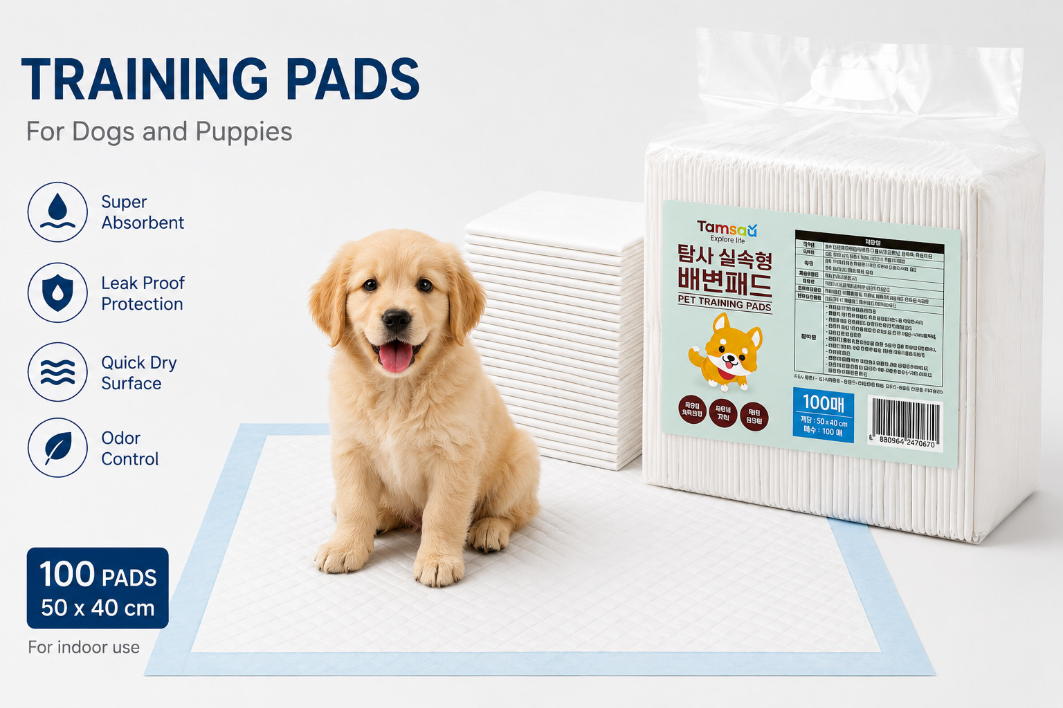 100 Pack Puppy Training Pads 50 x 40 cm Dog Pee Pads Leak Proof Super Absorbent