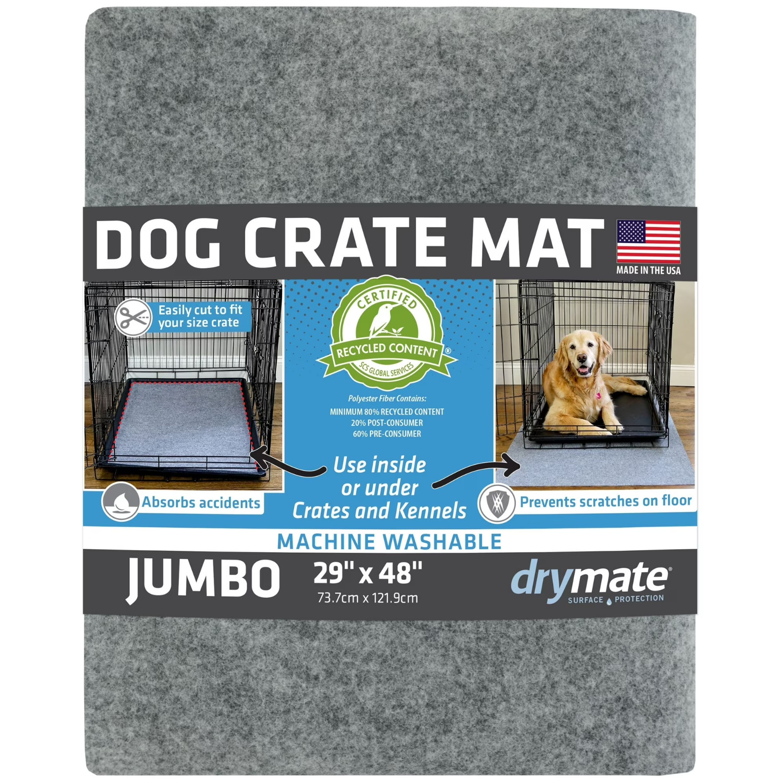 Drymate Dog Crate Mat Liner, Absorbent, Waterproof, Non-Slip, Machine Washable,