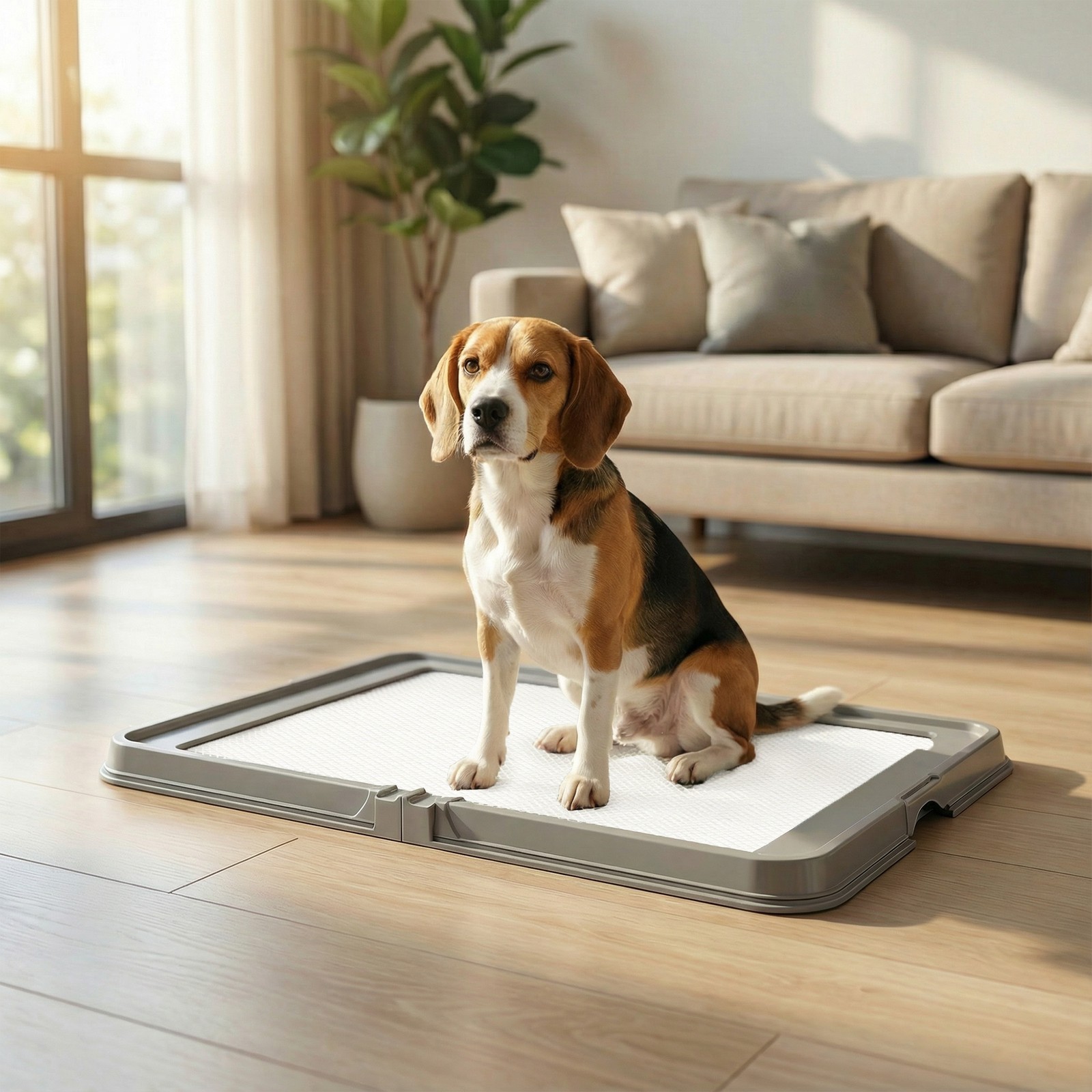 PawHut Pee Pad Holder, Foldable Dog Indoor Potty Tray, 34″ x 24.5″, Gray