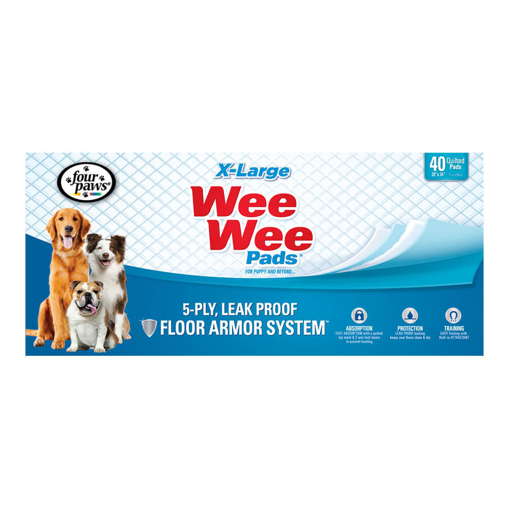 Four Paws Wee-Wee Pads 40 pack Extra Large White 28″ x 34″ x 0.1