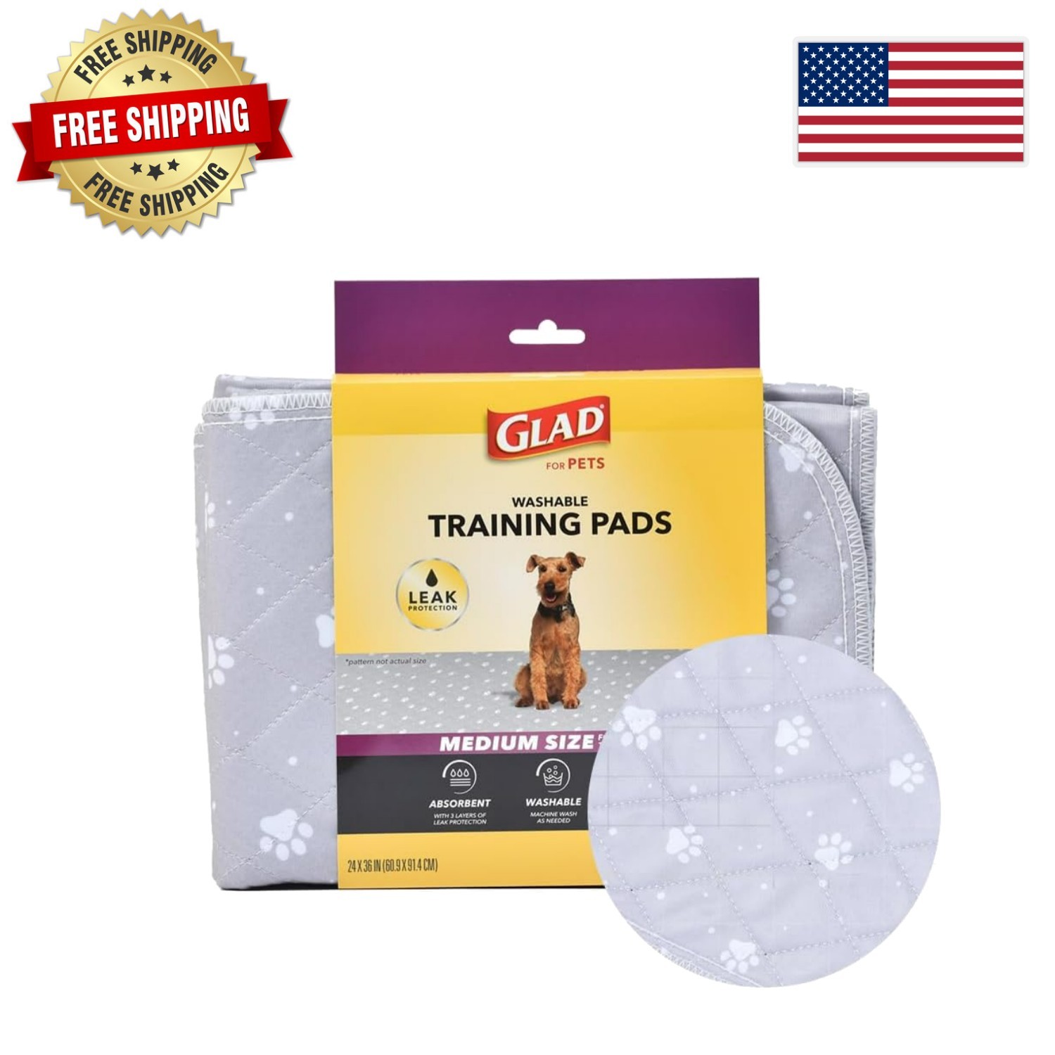 Washable Pet Training Pads | Medium 24×36 Inches with 3-Layer Leak Protection