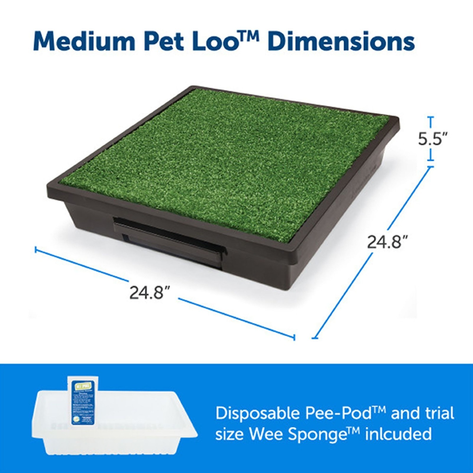 PetSafe Pet Loo Portable Grass Pad Dog Potty w/ Wee Sponge Powder, Medium