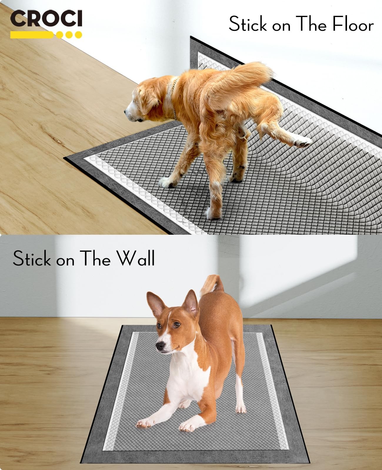 CROCI Puppy Pee Pads 22″x22″ Charcoal Standard Size-22x22in(50Ct), Gray