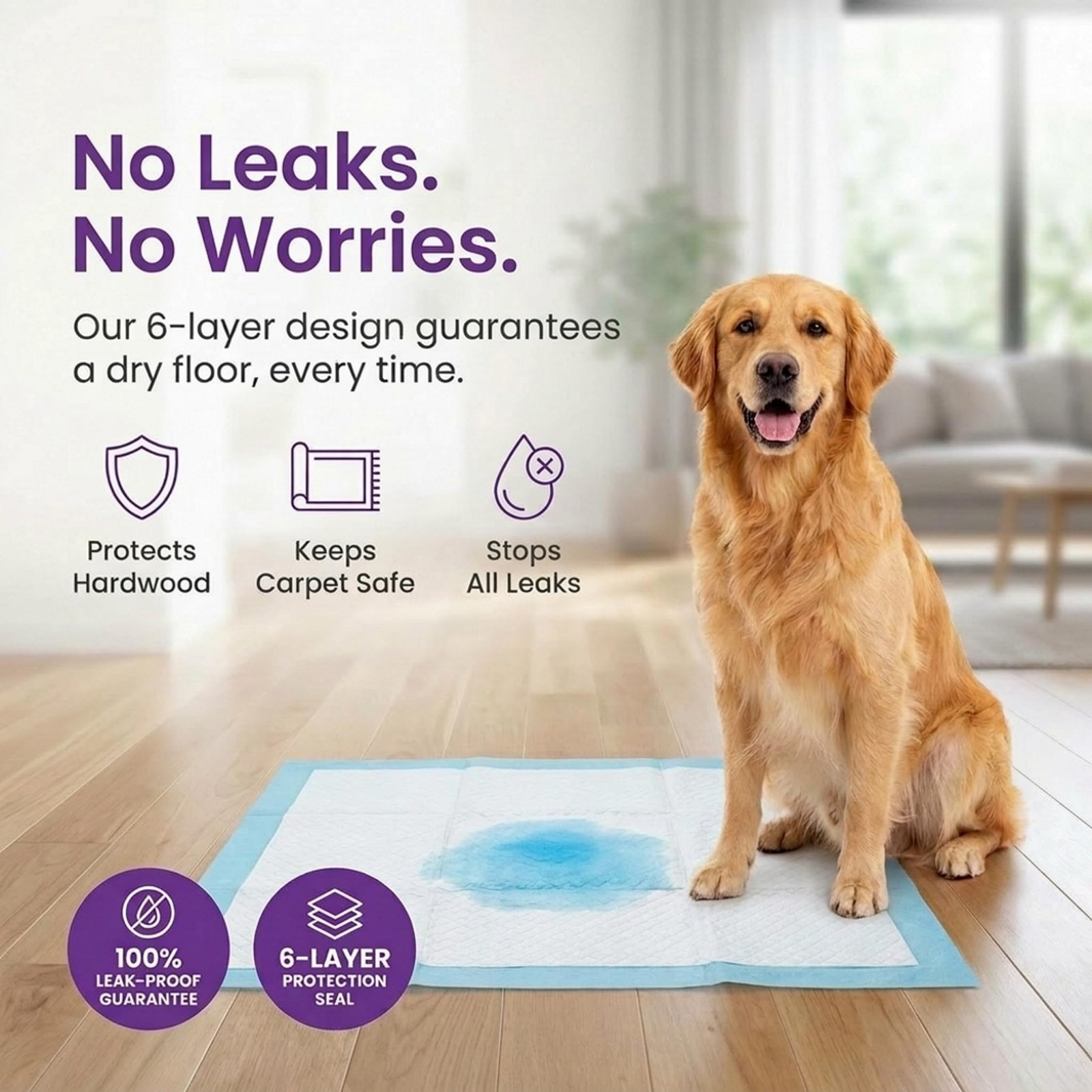 BV Puppy Pads XL 40 Count 34″x28″ – Leak-Proof / 40-Count (Standard), Blue