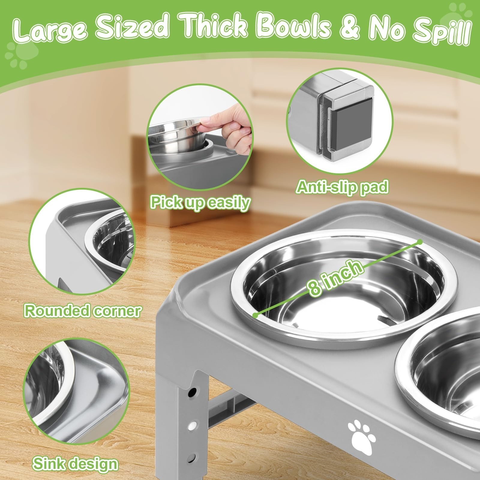 Elevated Raised Dog Bowl Stand with 2 Stainless Steel Bowls, Adjustable Heigh…
