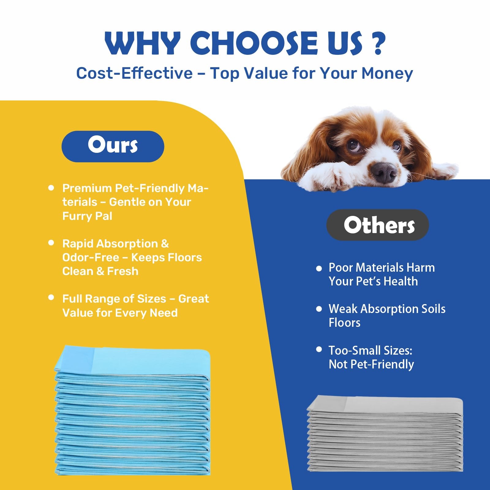 FluffyDream Super Absorbent Waterproof Dog and Puppy 17.6″x23.6″(50PCS), Blue