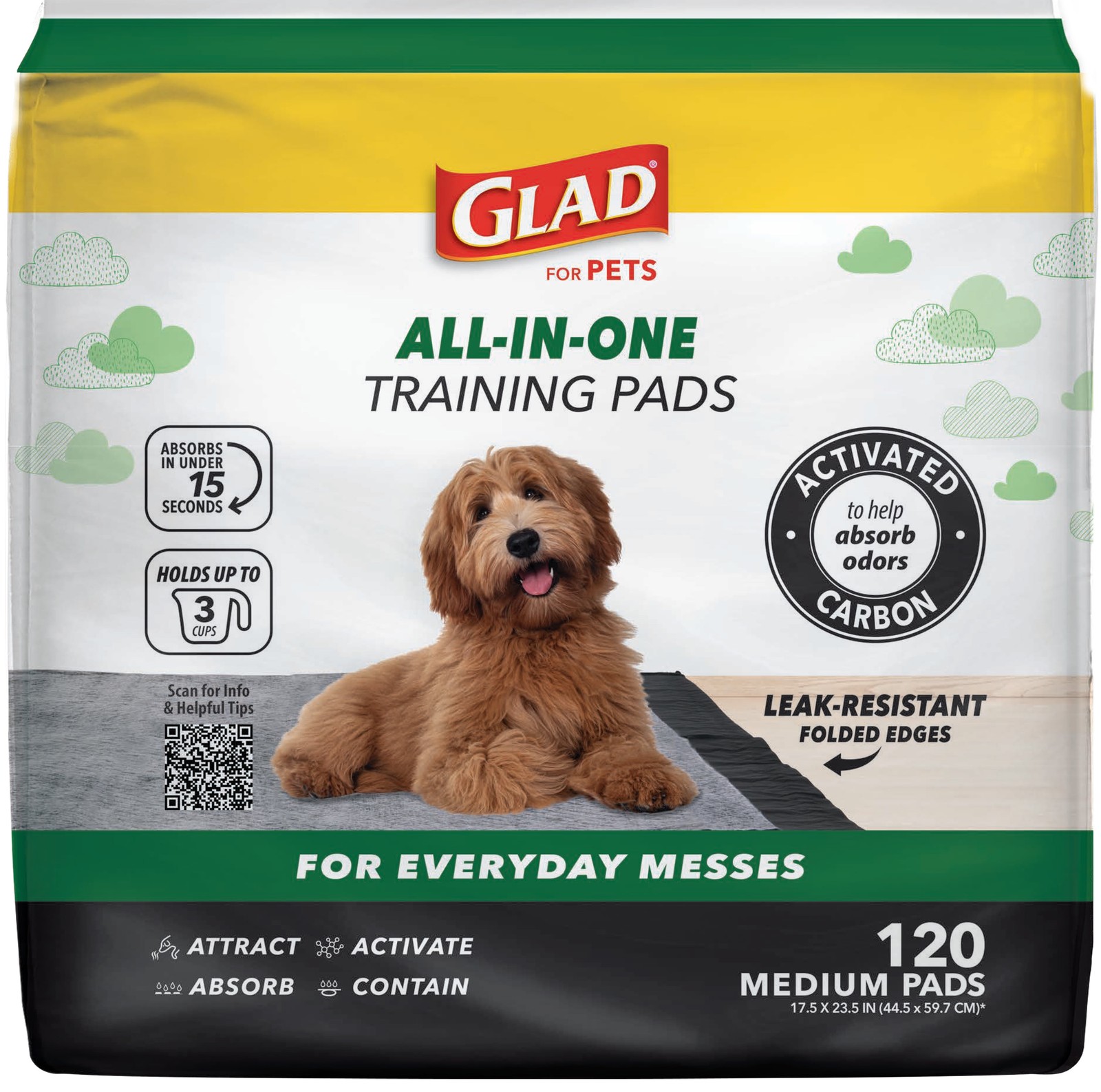 Activated Charcoal Leak-Resistant Training Pads for Dogs, Medium Size, 17.5In X