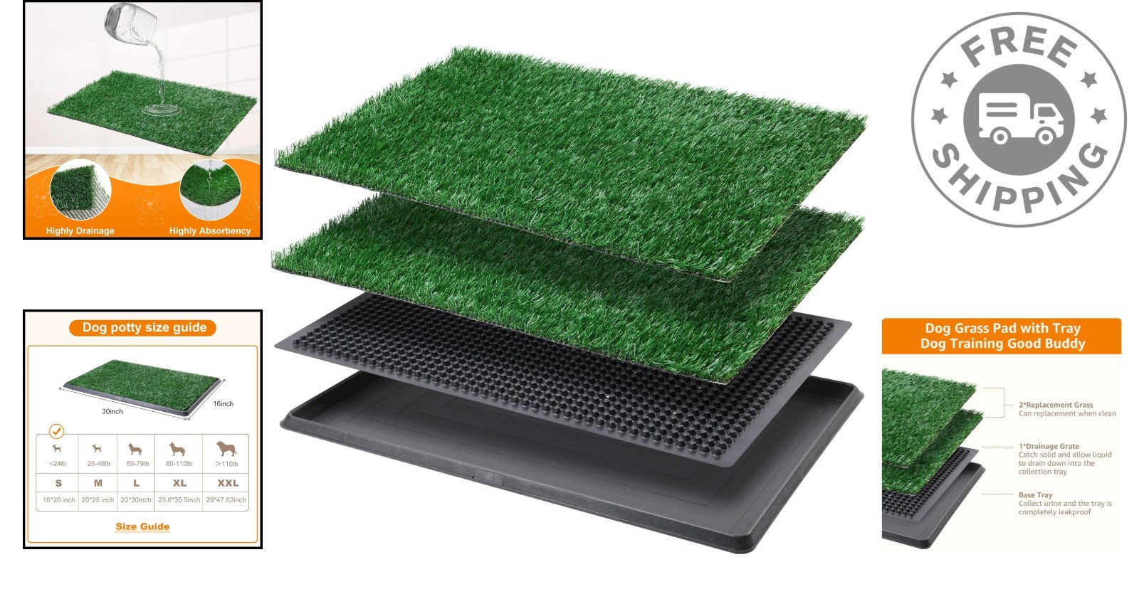 Portable Dog Litter Box with 2 Grass Pads – Convenient Indoor/Outdoor Potty