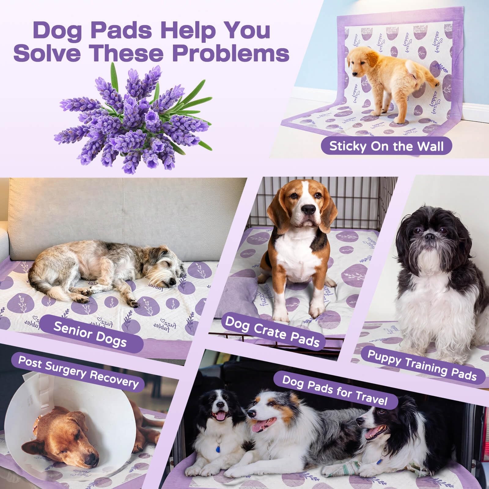Lavender Puppy Pads-24″x 24″, 50 Count Disposable Dog Pee Pads