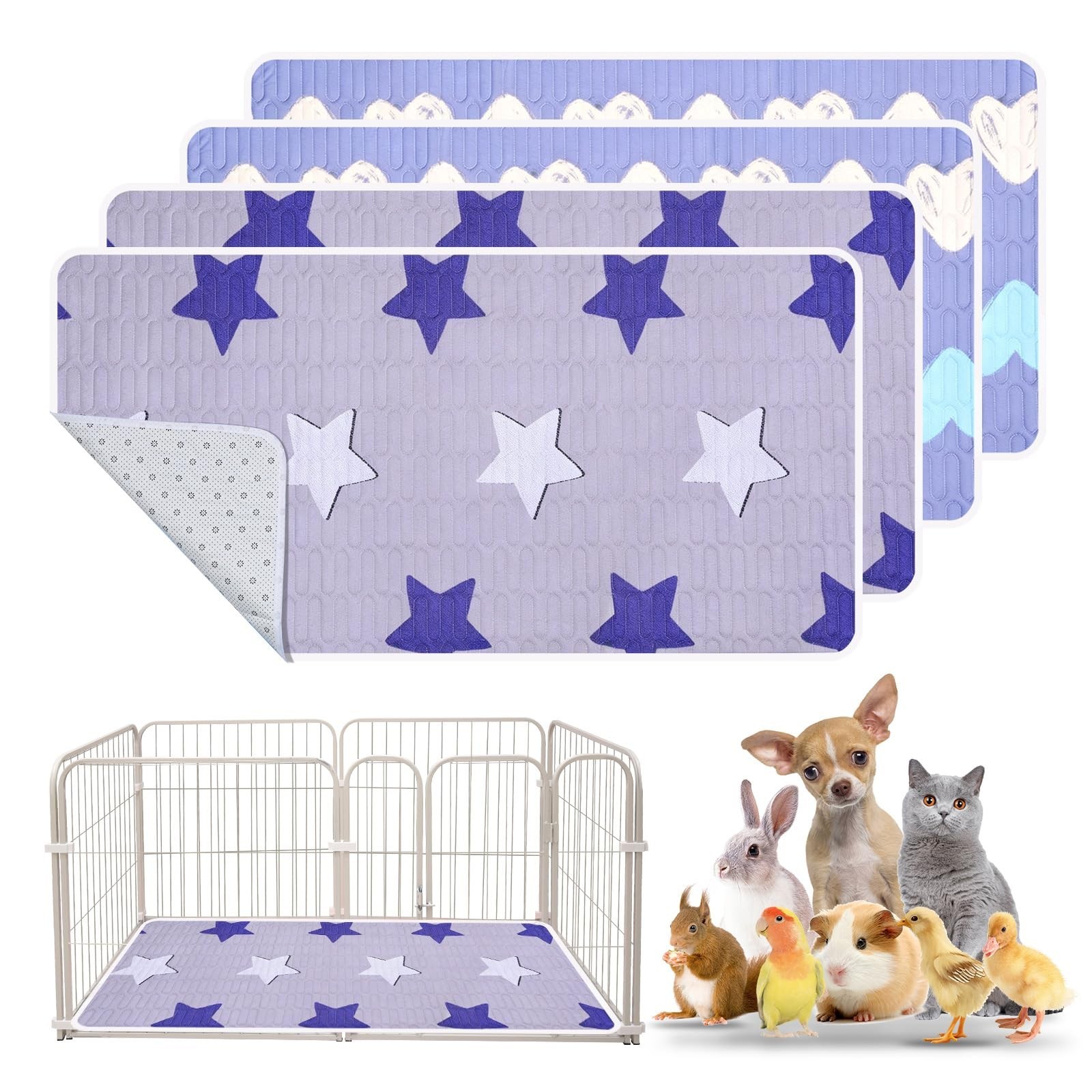4 Pcs Guinea Pig Cage Liner, Washable Guinea Pig Bedding, Rabbit Bedding Wate…