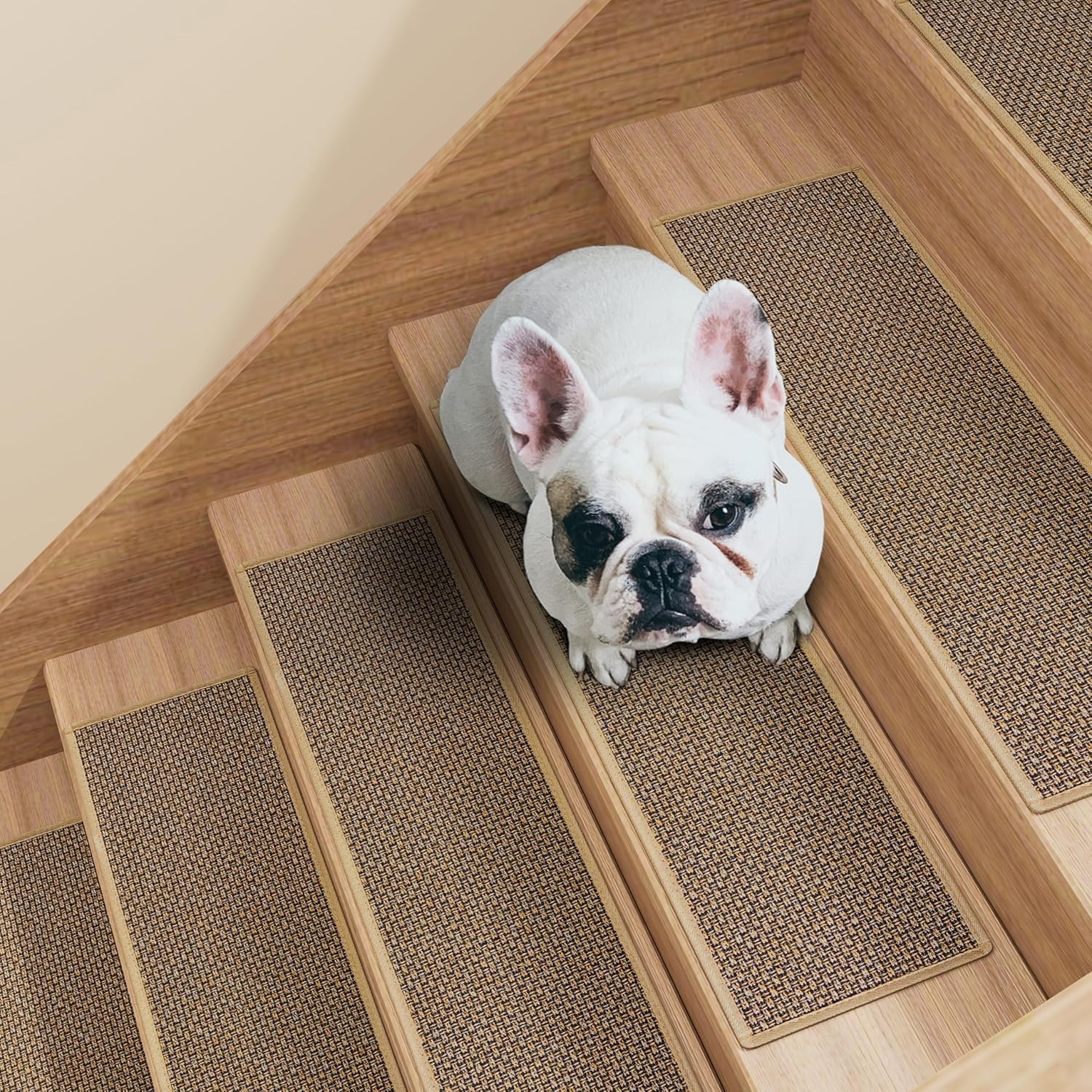 7Pcs Stair Treads Carpet 30″x8″ Brown Non-Slip Rubber Backing for Wooden Steps
