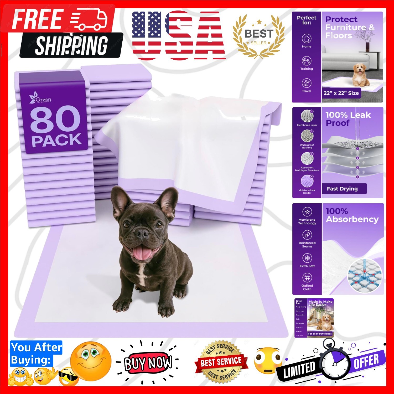 Pee Pads – Super Absorbent & Leak-Proof Pee Pads for Dogs – Puppy Pads – Wate…