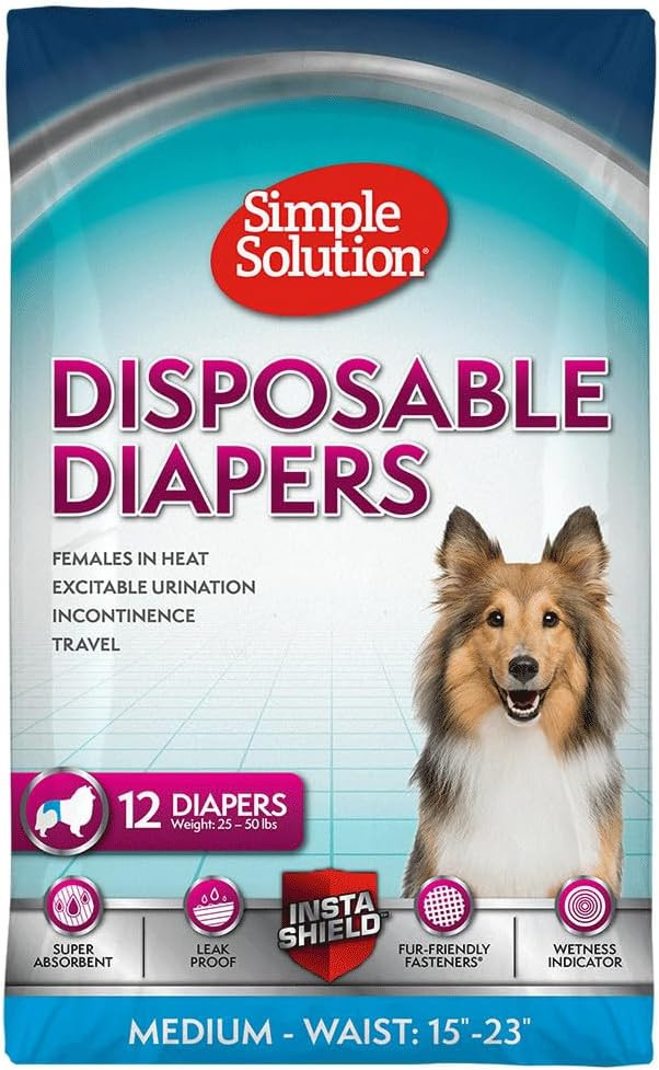 Simple Solution Disposable Dog Diapers for Female Dogs – Pack of 12 (Medium)