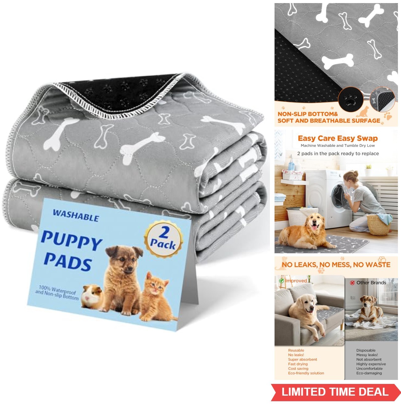 Reusable Dog Pee Pads 2 Pack 31×36 Inch Washable Puppy Potty Training Pads