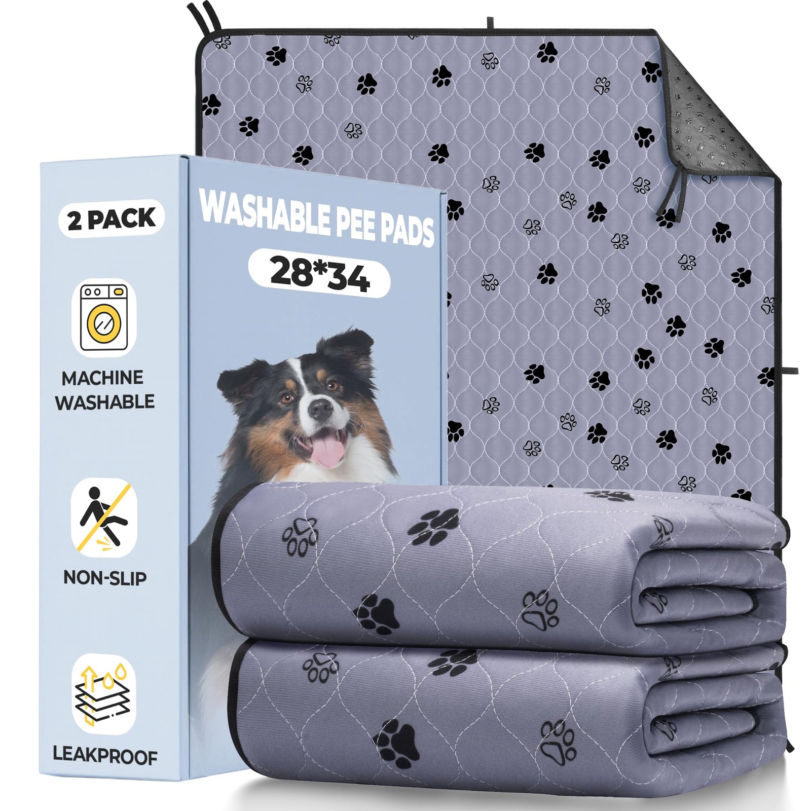 Non-Slip Washable Pee Pads for Dogs, 2 Pack Large Ultra-Absorbent and Leak-Proof