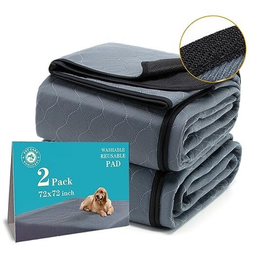 Washable Pee Pads for Dogs 72×72, 2 Pack, Extra 72×72 Rectangle-2Pack Gray