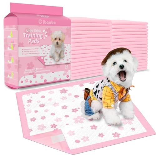 Pink Puppy Pads, 50 Count Cute Dog Pee Pad with 23x23in Super Absorbent