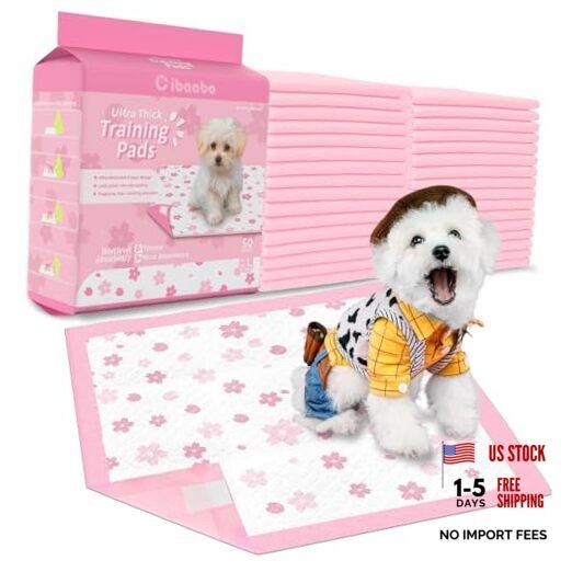 Pink Puppy Pads, 50 Count Cute Dog Pee Pad with 23x23in Super Absorbent