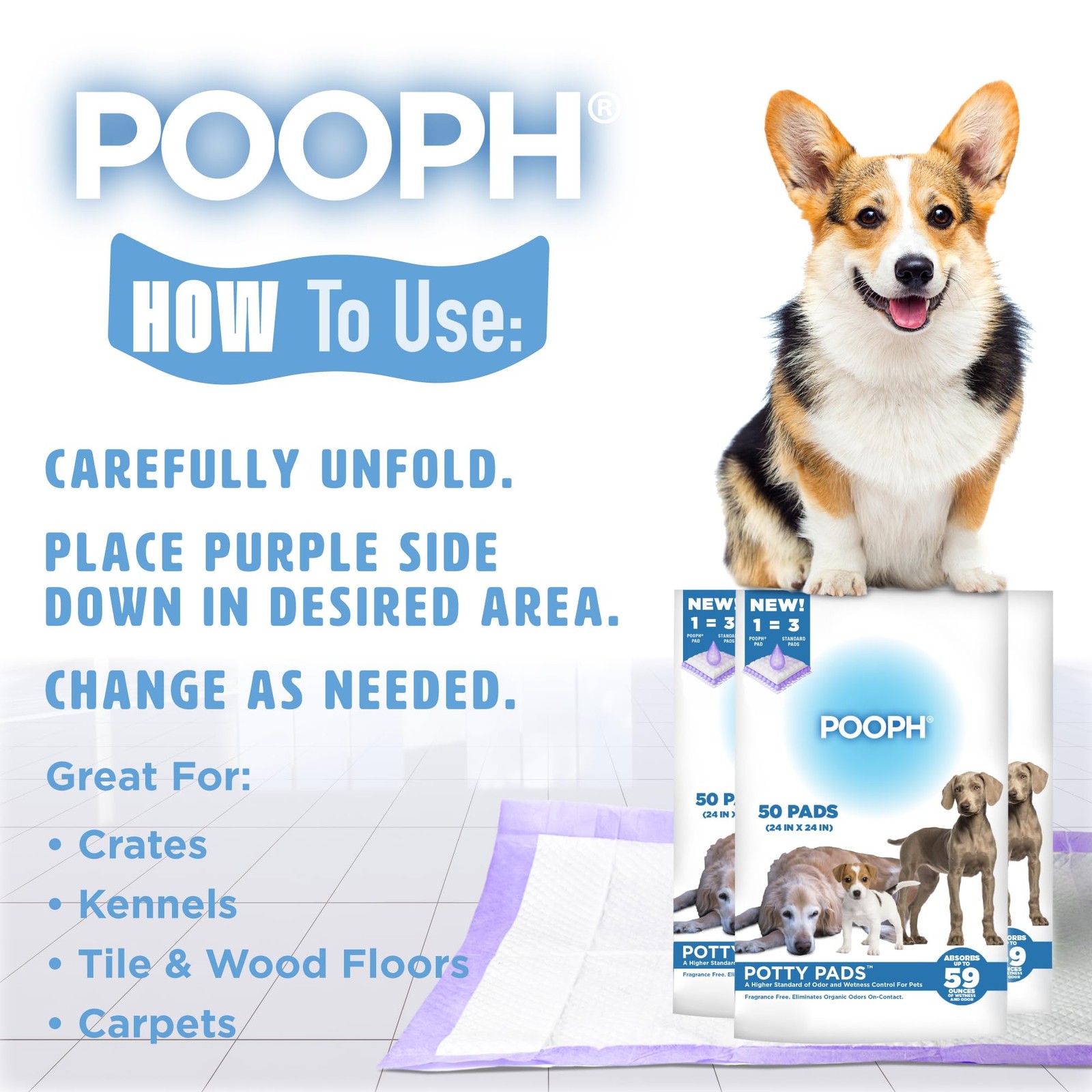 Potty Pads for Puppies, Seniors, Sick Pets – Leak-Proof, Absorbent, 50ct