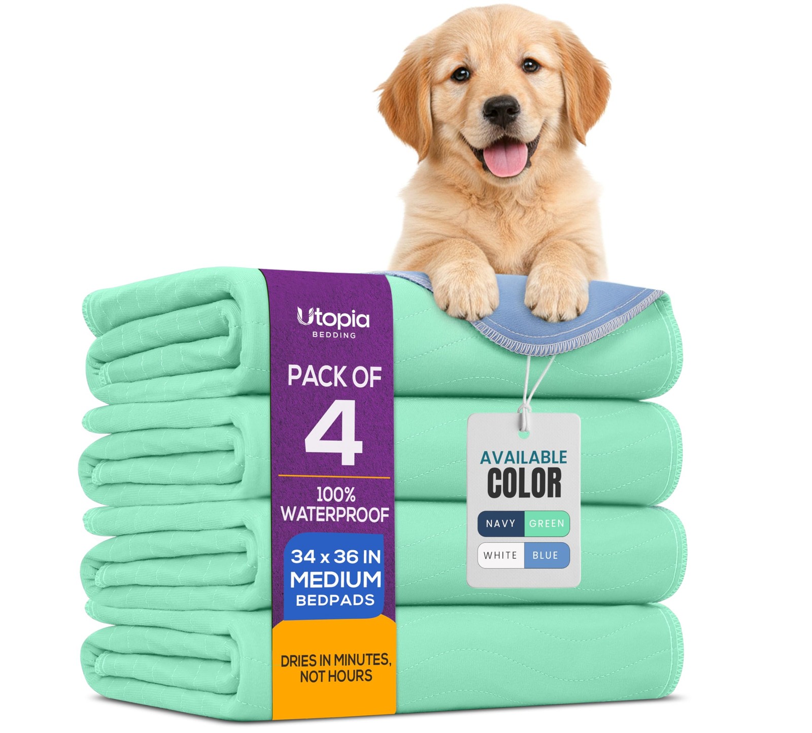 Washable Pee Pads for Dogs 34″ x 36″ (Pack of 4), Waterproof Incontinence Bed…