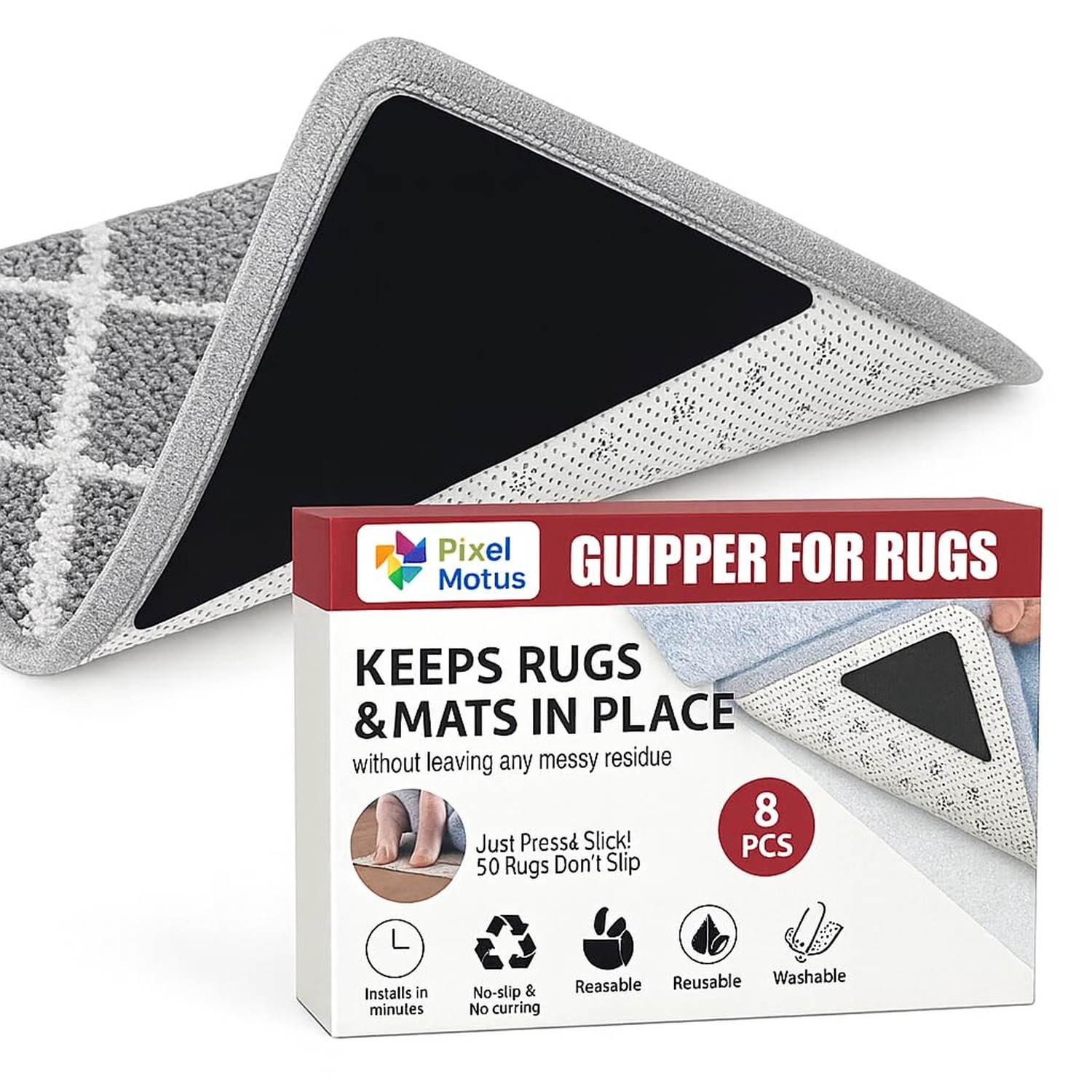 Rug Tape Grippers for Hardwood Floors, 8 Pcs Non Slip Double Sided Rug Pads R