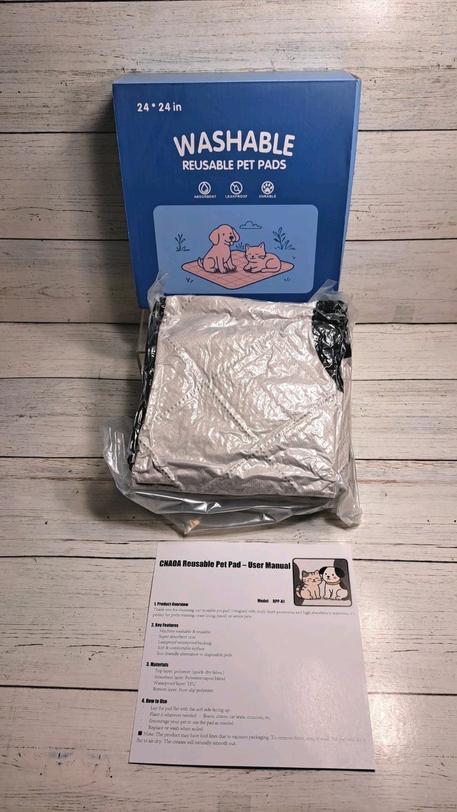 Washable Pee Pads for Dogs 2 Pack 24×24 in 5 Layer Reusable Puppy Pads, Super