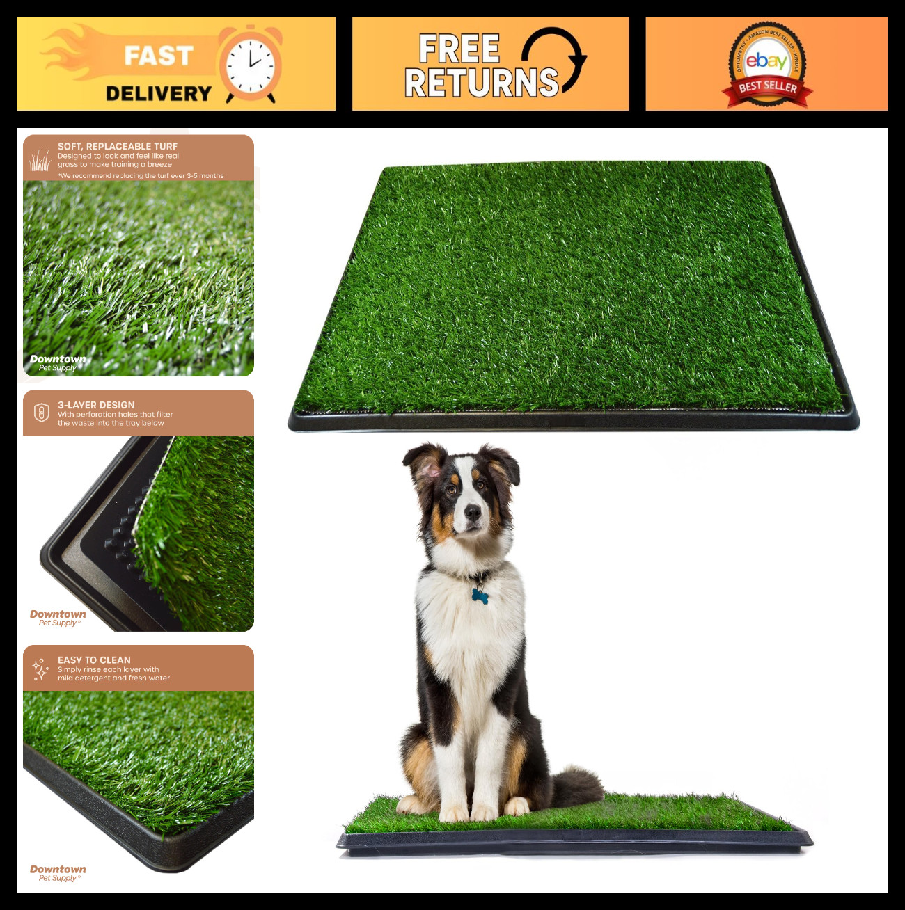 Indoor/Outdoor Dog Grass Pad with Tray – 20×30 Portable Waterproof Potty System