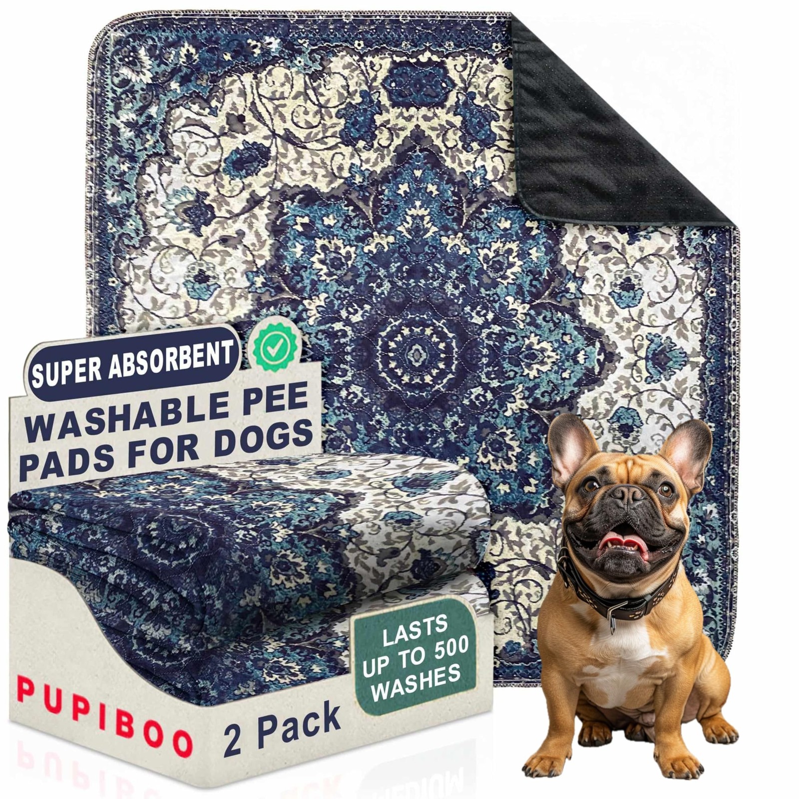 PUPIBOO Washable Pee Pads for Dogs & Cats 54x 54 Super Absorbent Reusable Pup…