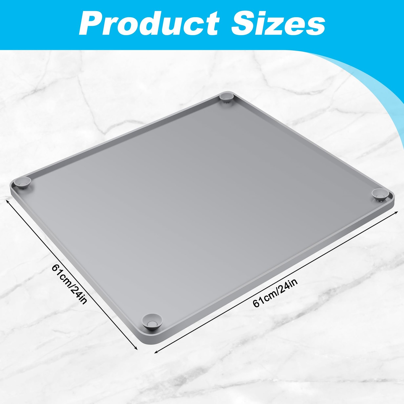 Silicone Dog Pee Pad Holder 24 x 24, No-Spill Raised Edge Potty Tray for grey