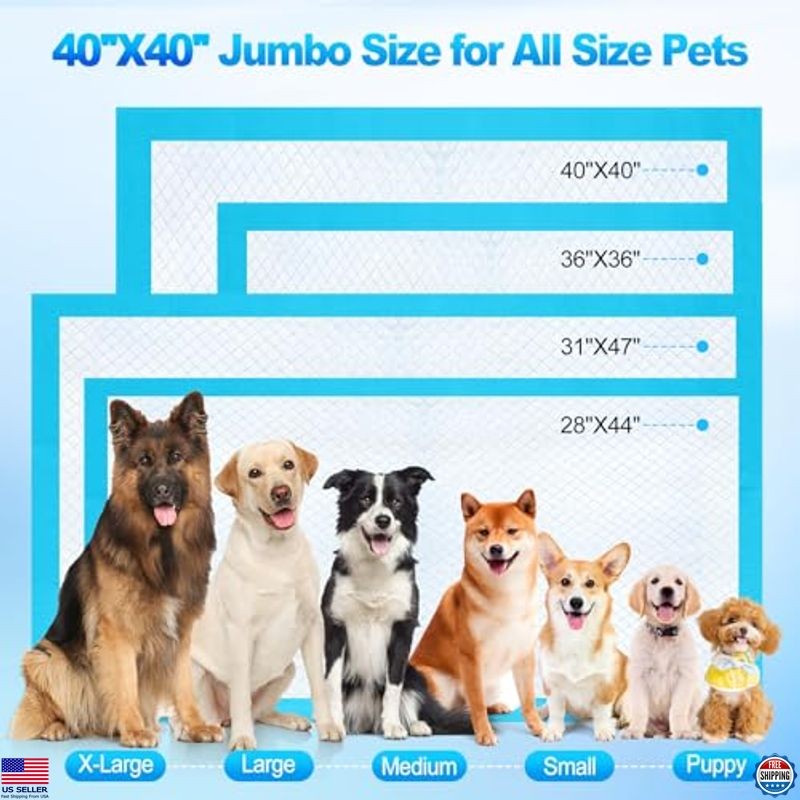 Extra Large 40″x40″ Dog Cat Pee Pads 40 Count, Ultra Absorbent & Leakproof