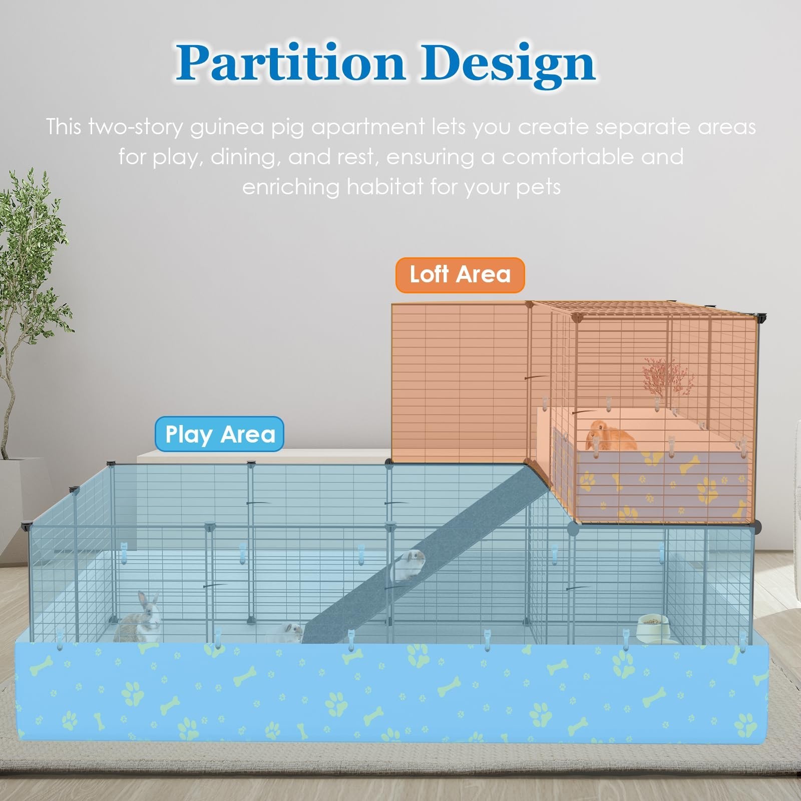 Guinea Pig Cages with Tarp and Bedding Pee Pad Liner, 2-Story Large Guinea Pi…