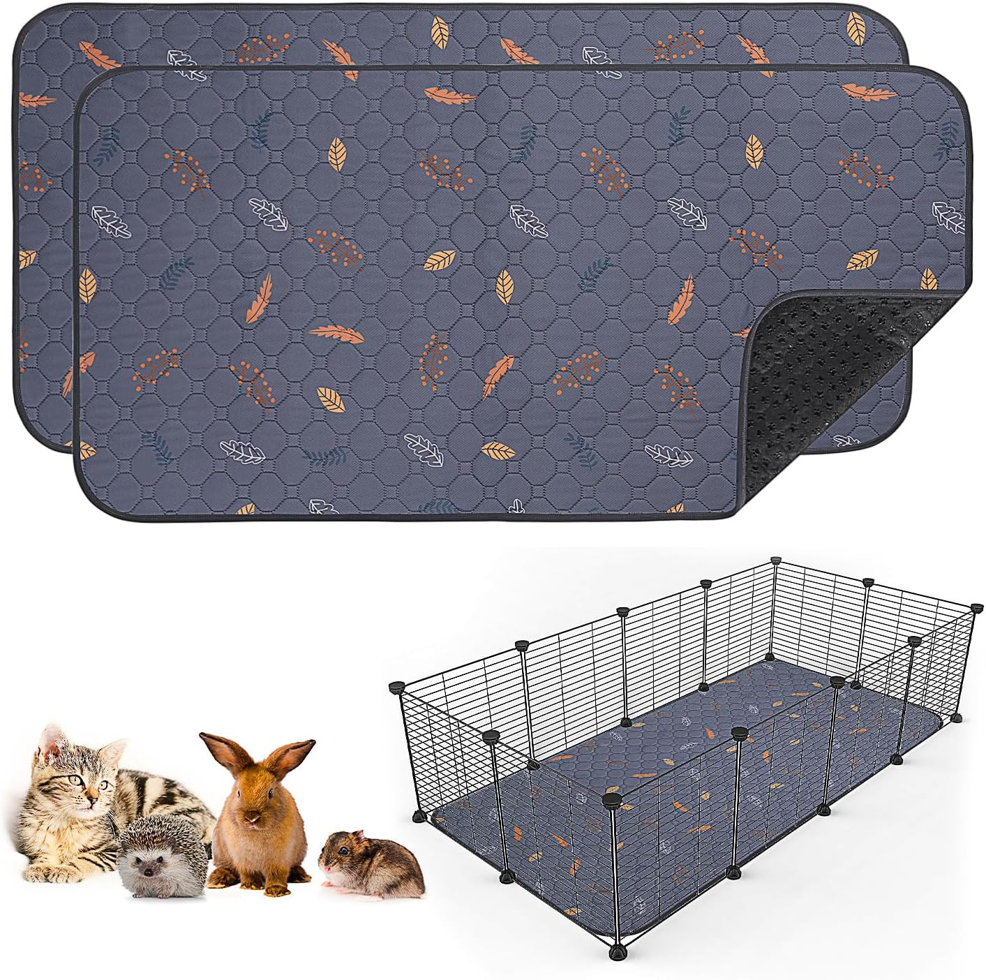 2 Pack Washable Guinea Pig Pee Pads, 24″ X 48″ Waterproof Reusable Guinea Pig Ca