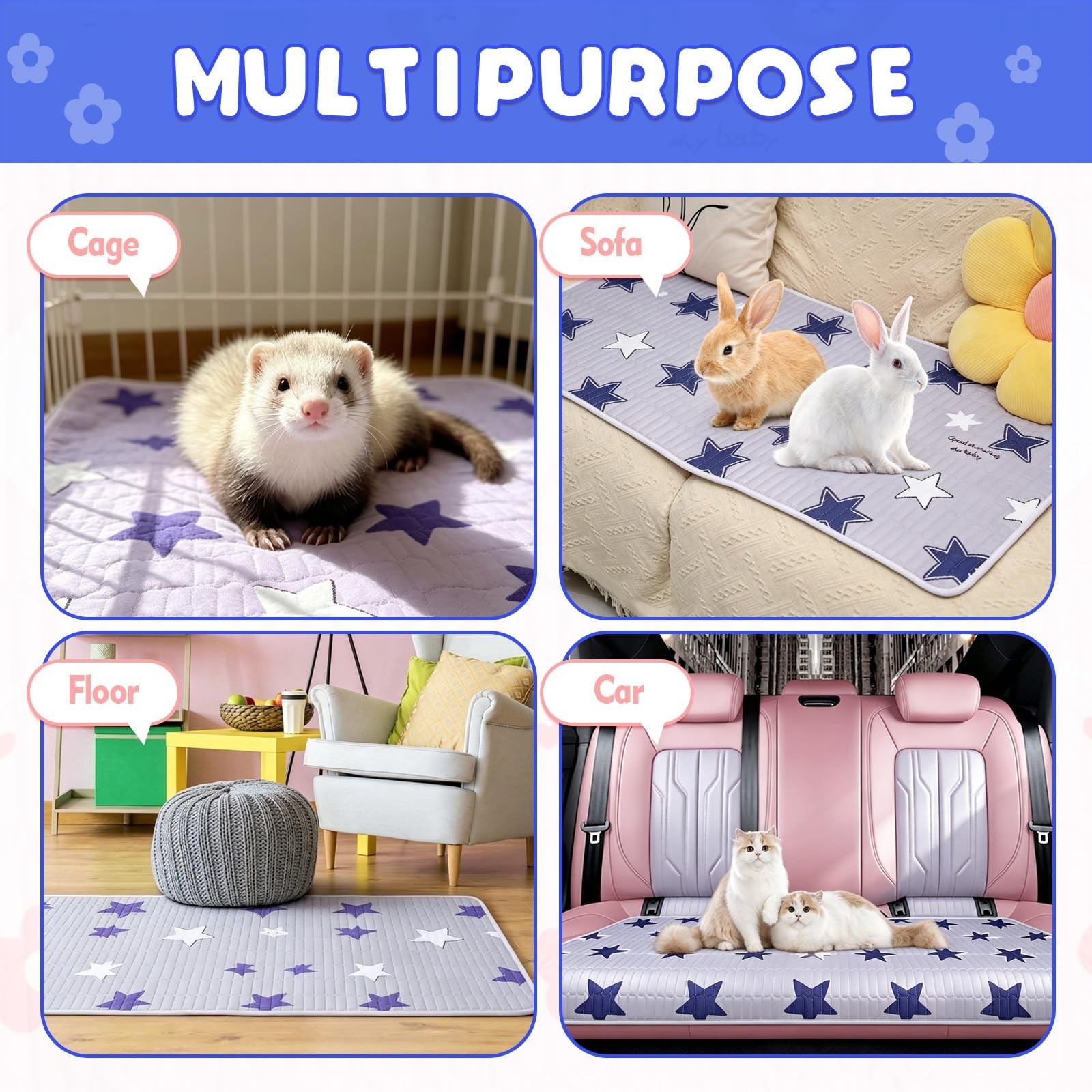 4 Pcs Guinea Pig Cage Liner, Washable Guinea Pig Bedding, Rabbit Bedding Wate…
