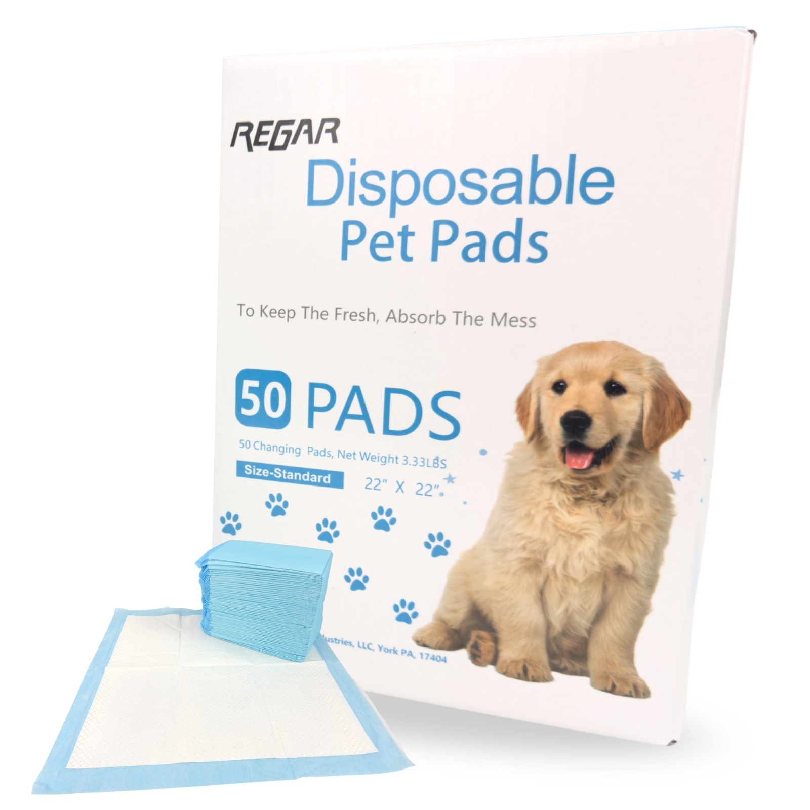 ReGar Puppy Training Pads 22×22 Inch, 50 Count – Super Absorbent Dog Pee Pads
