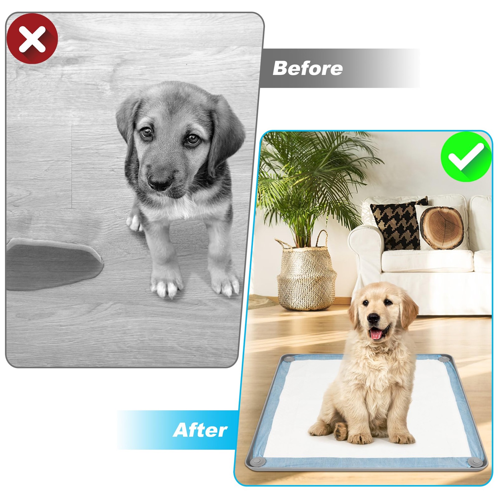 Silicone Dog Pee Pad Holder 24 x 24, No-Spill Raised Edge Potty Tray for grey