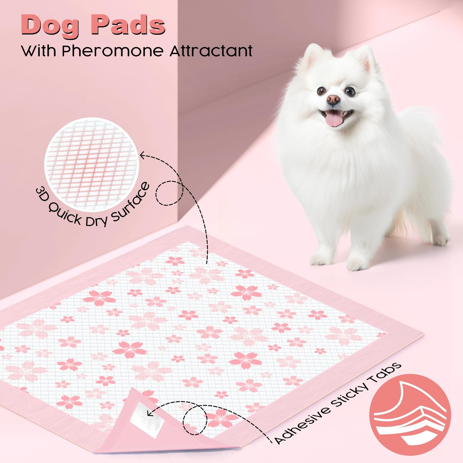 Puppy Pads Pink 22x22in, Quick-Dry Puppy Training Pads with Pheromone Attract…