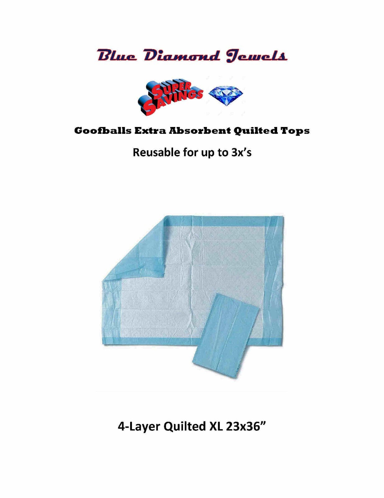 23×36″ Extra Absorb 4-Ply Quilt Puppy Training Pads Reusable up to 3x’s 46 Grams