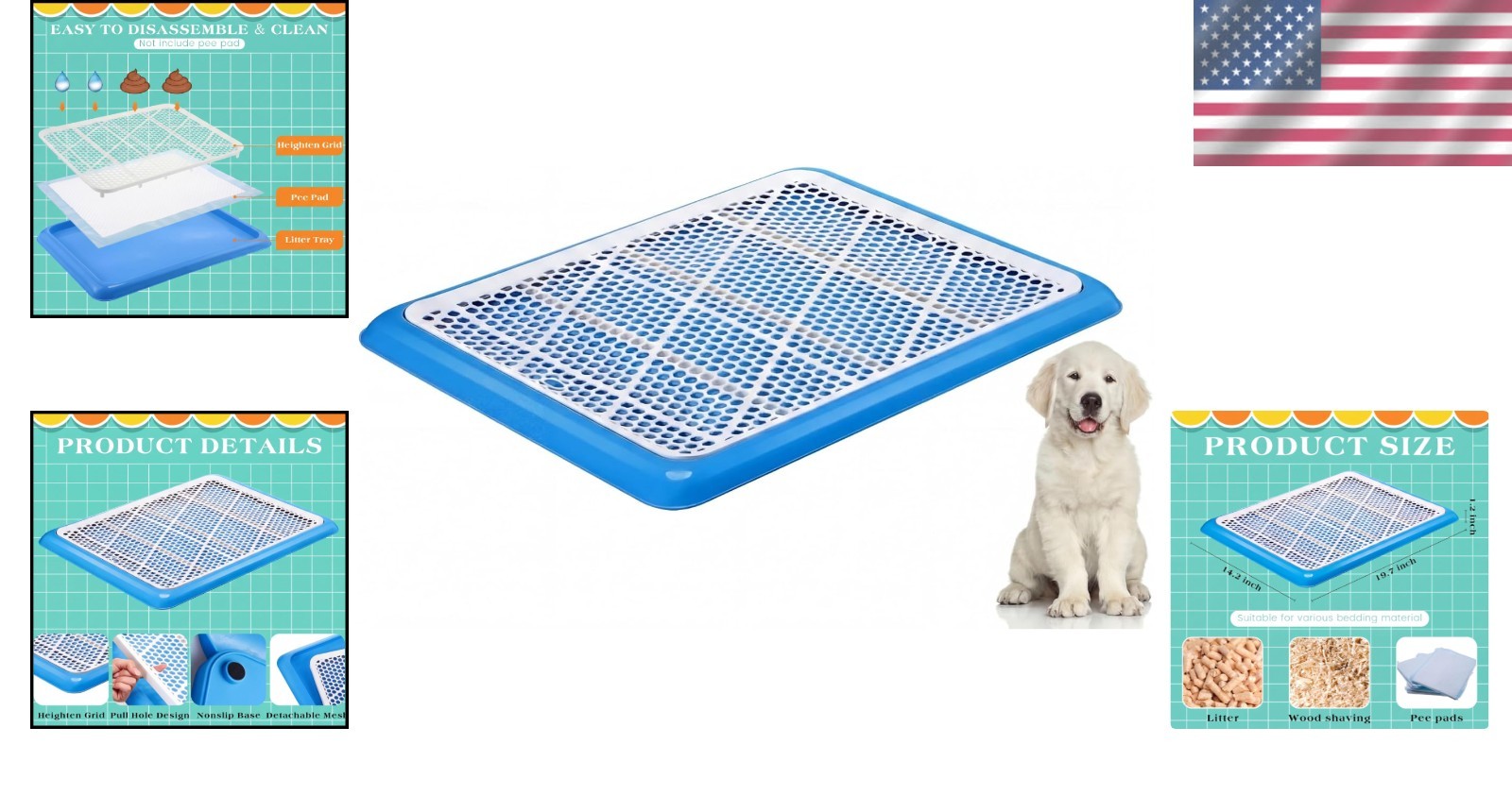 Portable Dog Toilet Training Tray for Medium & Large Dogs – 19.7 x 14.2 Inch