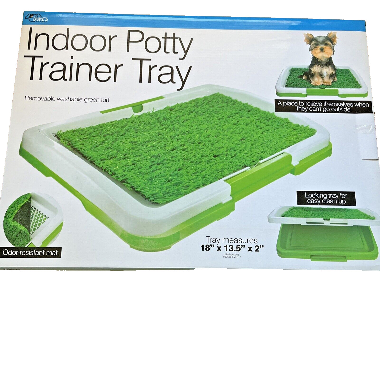 Puppy Indoor Potty Training Tray Dukes Pet 18 x 13.5 x 2 in Removable Green Turf
