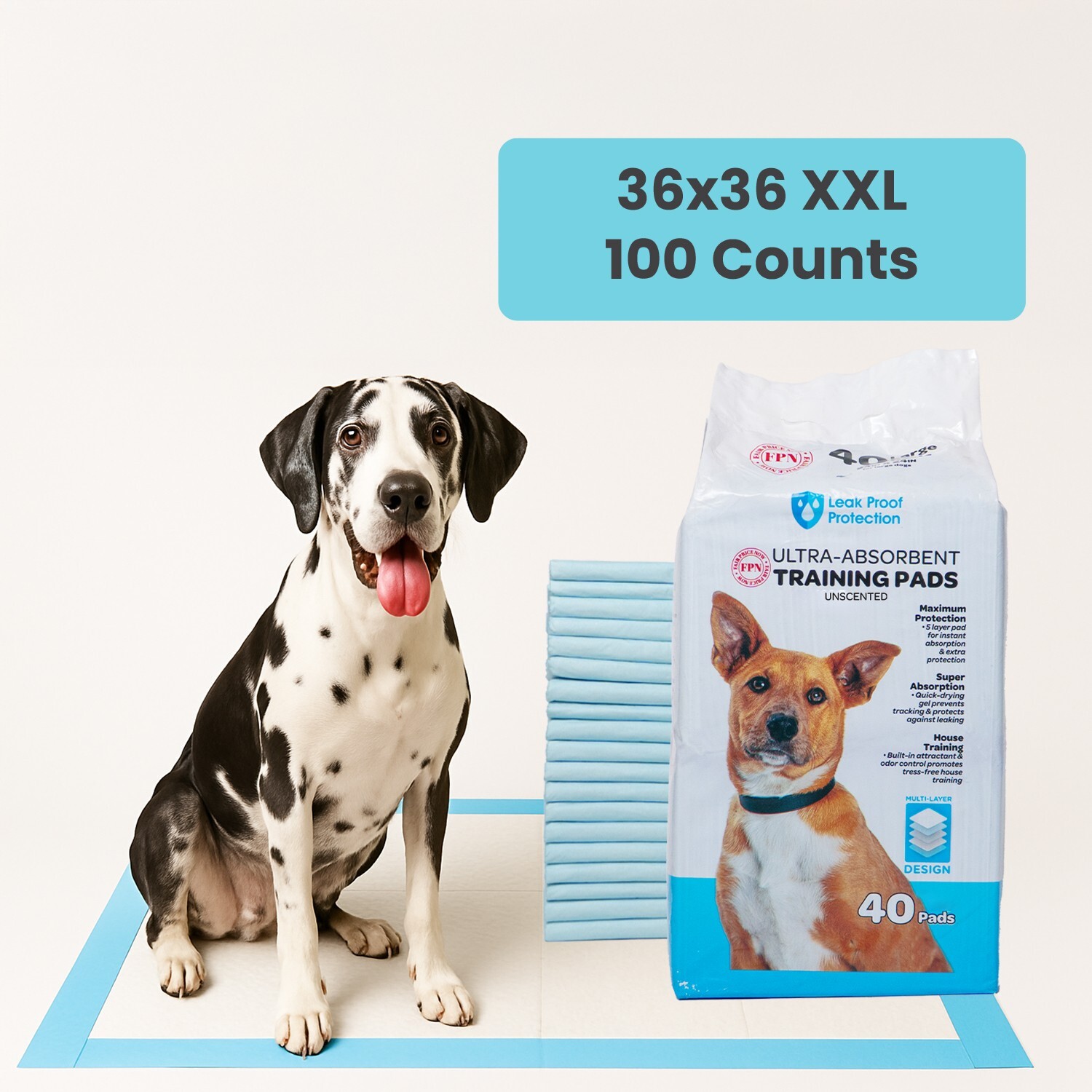 100 Pet Training Pads for Dogs 36×36″ Unscented Ultra-Absorbent 2XL Potty Pads