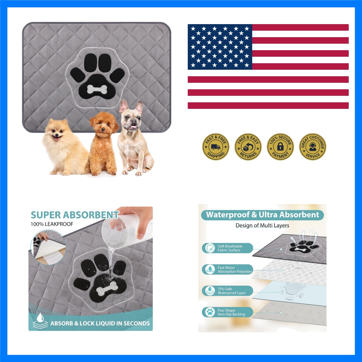 Reusable Pee Pad for Dogs 18″x24″, Washable Dog Pee Pad with TPU Waterproof &…