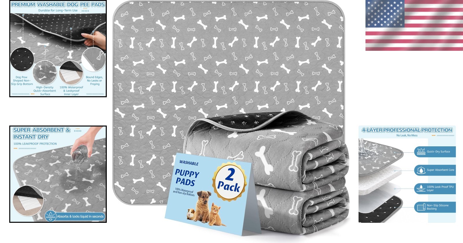 Convenient 2-Pack Washable Dog Pads – 18″x24″, Perfect for Training & Comfort