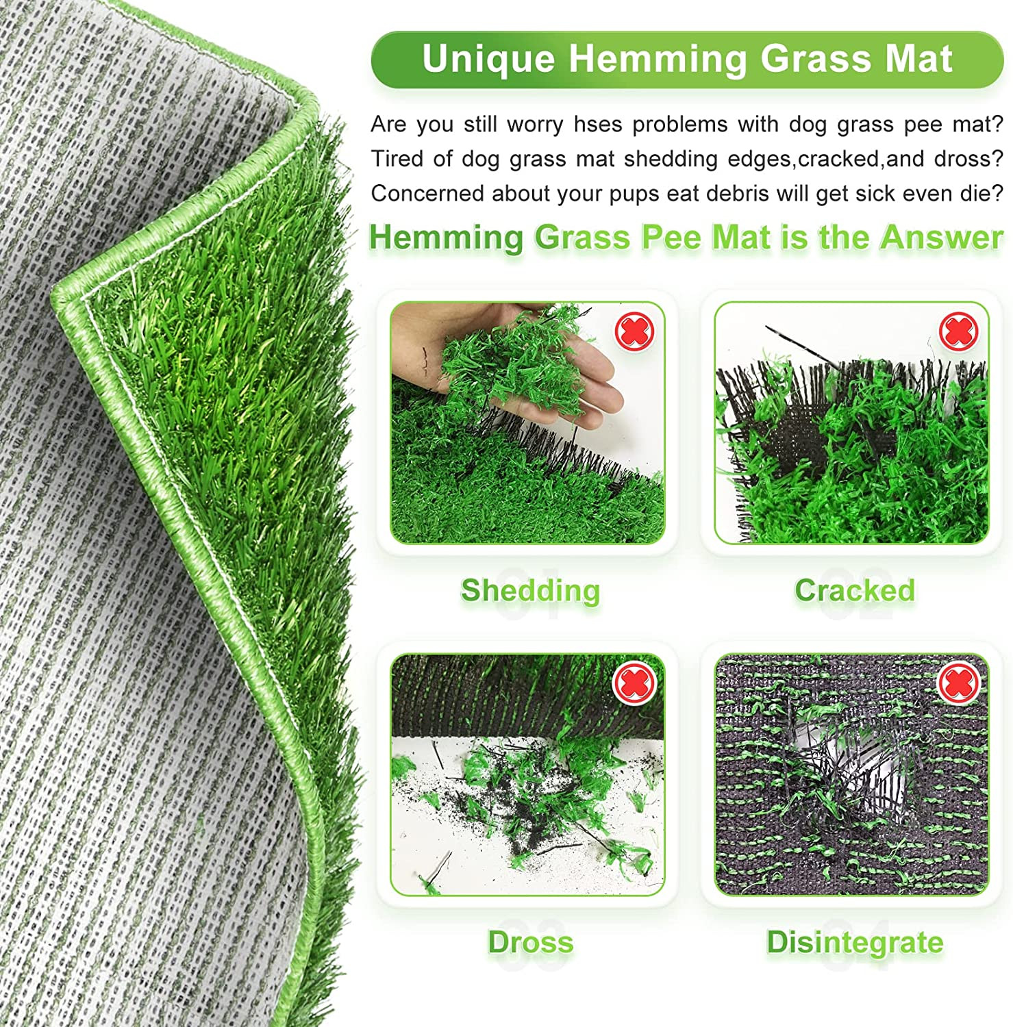 Dog Grass Pad with Tray Large, Puppy Turf Potty Reusable Training Pads with Pee