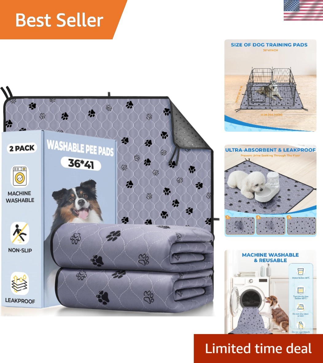 Ultra-Absorbent 36″x41″ Dog Training Pads – 2 Pack, Machine Washable & Portable